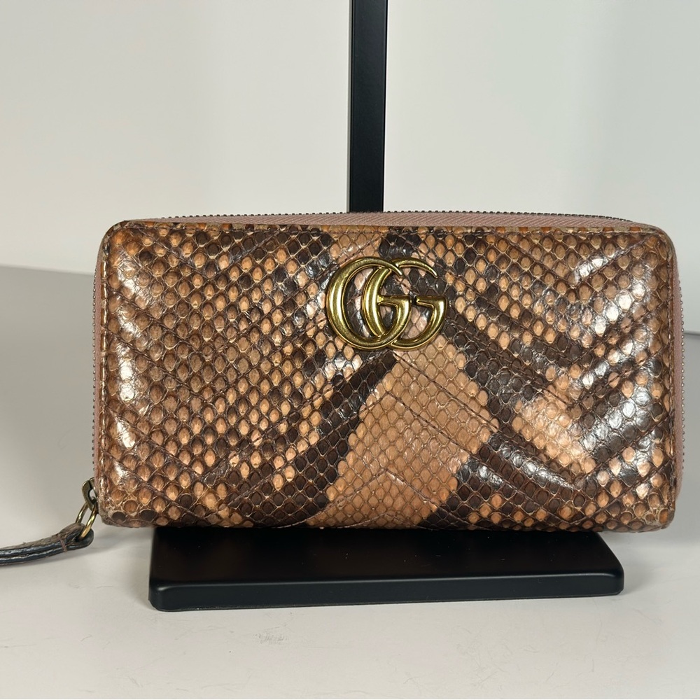 Authentic Exotic Gucci GG Python Long Zip Wallet